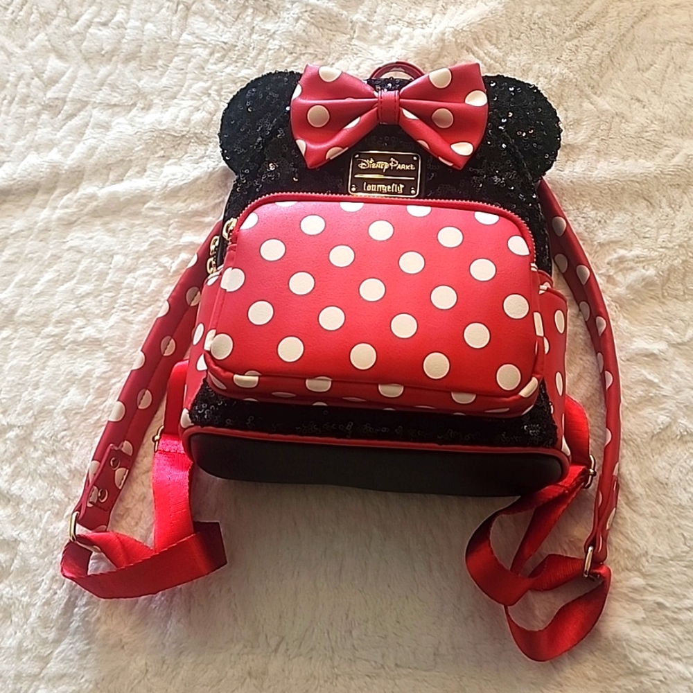 Disney Parks Polka Dots Sequin & Faux Leather Backpack